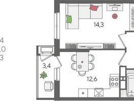 Продается 1-комнатная квартира ЖК Рекорд 2, литера 6, 41.4  м², 8685720 рублей