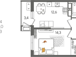 Продается 1-комнатная квартира ЖК Рекорд 2, литера 6, 41.4  м², 8739540 рублей