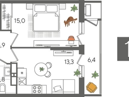 Продается 1-комнатная квартира ЖК Рекорд 2, литера 6, 44.4  м², 10340760 рублей