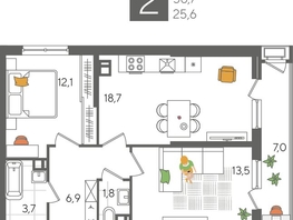 Продается 2-комнатная квартира ЖК Рекорд 2, литера 6, 63.7  м², 12625340 рублей