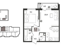 Продается 1-комнатная квартира ЖК Рекорд 2, литера 6, 48.8  м&sup2;, 10916560 рублей