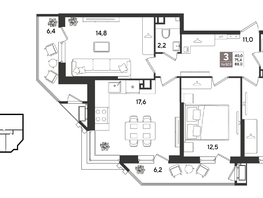 Продается 3-комнатная квартира ЖК Рекорд 2, литера 6, 88  м&sup2;, 17573600 рублей