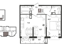 Продается 2-комнатная квартира ЖК Рекорд 2, литера 6, 58.6  м&sup2;, 12440780 рублей