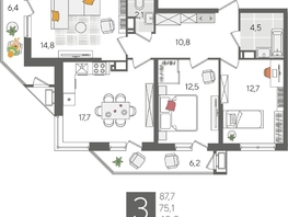 Продается 3-комнатная квартира ЖК Рекорд 2, литера 6, 87.7  м², 16943640 рублей