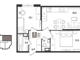Продается 2-комнатная квартира ЖК Рекорд 2, литера 6, 63.3  м&sup2;, 13432260 рублей