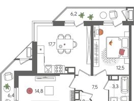 Продается 2-комнатная квартира ЖК Рекорд 2, литера 6, 70.2  м², 13843440 рублей