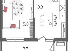 Продается 1-комнатная квартира ЖК Рекорд 2, литера 6, 44.6  м², 9861060 рублей