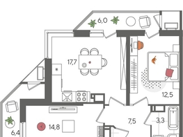 Продается 2-комнатная квартира ЖК Рекорд 2, литера 6, 70  м², 14119000 рублей