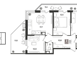 Продается 3-комнатная квартира ЖК Рекорд 2, литера 1, 91.5  м&sup2;, 18940500 рублей