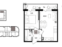 Продается 1-комнатная квартира ЖК Рекорд 2, литера 1, 51.2  м&sup2;, 12262400 рублей