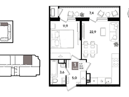 Продается 1-комнатная квартира ЖК Рекорд 2, литера 1, 49.7  м&sup2;, 12464760 рублей