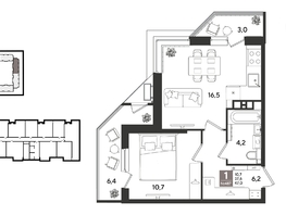 Продается 1-комнатная квартира ЖК Рекорд 2, литера 1, 47  м&sup2;, 11834600 рублей