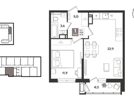 Продается 1-комнатная квартира ЖК Рекорд 2, литера 1, 46.7  м&sup2;, 12067280 рублей