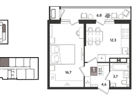 Продается 1-комнатная квартира ЖК Рекорд 2, литера 1, 43.9  м&sup2;, 11506190 рублей