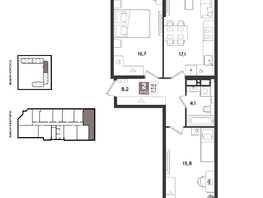 Продается 2-комнатная квартира ЖК Рекорд 2, литера 1, 71.7  м&sup2;, 15910230 рублей