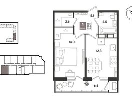 Продается 1-комнатная квартира ЖК Рекорд 2, литера 1, 43.5  м&sup2;, 11658000 рублей