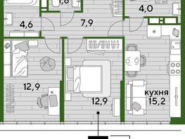 Продается 2-комнатная квартира ЖК DOGMA PARK (Догма парк), лит 1, 58.3  м², 9077310 рублей