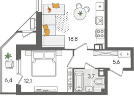 Продается 1-комнатная квартира ЖК Рекорд 2, литера 2, 49.4  м², 10344360 рублей