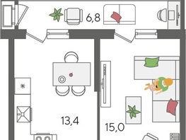 Продается 1-комнатная квартира ЖК Рекорд 2, литера 2, 45  м², 9342000 рублей
