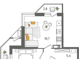 Продается 1-комнатная квартира ЖК Рекорд 2, литера 2, 49.2  м², 10686240 рублей