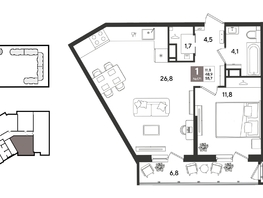 Продается 1-комнатная квартира ЖК Рекорд 2, литера 2, 55.7  м&sup2;, 12421100 рублей