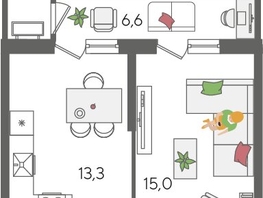 Продается 1-комнатная квартира ЖК Рекорд 2, литера 2, 44.6  м², 9593460 рублей