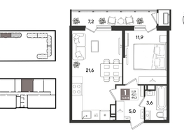 Продается 1-комнатная квартира ЖК Рекорд 2, литера 2, 49.3  м&sup2;, 12808140 рублей