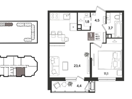 Продается 1-комнатная квартира ЖК Рекорд 2, литера 2, 48.9  м&sup2;, 12259230 рублей