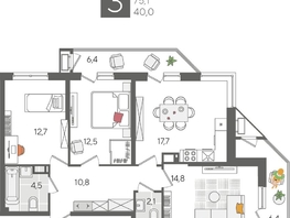 Продается 3-комнатная квартира ЖК Рекорд 2, литера 2, 87.9  м², 16692211 рублей