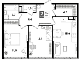 Продается 2-комнатная квартира ЖК DOGMA PARK (Догма парк), литера 16, 61.1  м², 9592700 рублей