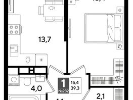 Продается 1-комнатная квартира ЖК DOGMA PARK (Догма парк), литера 16, 39.3  м², 7089720 рублей