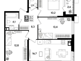 Продается 3-комнатная квартира ЖК DOGMA PARK (Догма парк), литера 19, 68.4  м², 9911160 рублей