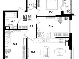 Продается 3-комнатная квартира ЖК DOGMA PARK (Догма парк), литера 19, 68.2  м², 9923100 рублей