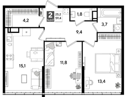 Продается 2-комнатная квартира ЖК DOGMA PARK (Догма парк), литера 19, 58.6  м², 9206060 рублей