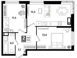 Продается 2-комнатная квартира ЖК DOGMA PARK (Догма парк), лит 20, 53.5 м², 8495800 рублей