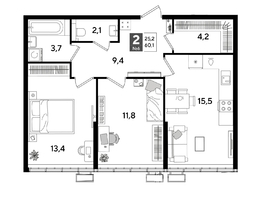 Продается 2-комнатная квартира ЖК DOGMA PARK (Догма парк), литера 18, 60.1  м², 9171260 рублей