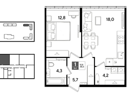 Продается 1-комнатная квартира ЖК ДОГМА ПАРК, литера 22, 45  м&sup2;, 8293500 рублей