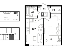 Продается 1-комнатная квартира ЖК ДОГМА ПАРК, литера 22, 39.8  м&sup2;, 7605780 рублей
