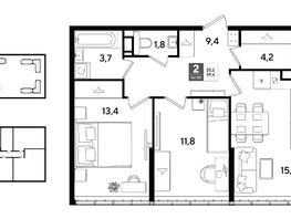 Продается 2-комнатная квартира ЖК DOGMA PARK (Догма парк), литера 22, 59.4  м&sup2;, 9486180 рублей