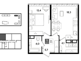 Продается 1-комнатная квартира ЖК ДОГМА ПАРК, литера 22, 45.5  м&sup2;, 8581300 рублей