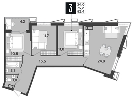 Продается 3-комнатная квартира ЖК Парк Победы 2, литера 21, 83.4  м², 11867820 рублей