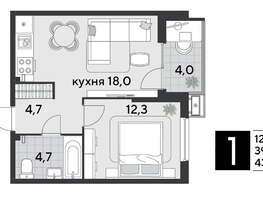 Продается 1-комнатная квартира ЖК Парк Победы 2, литера 21, 43.7  м², 7691201 рублей