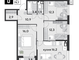 Продается 3-комнатная квартира ЖК Парк Победы 2, литера 21, 79.7  м², 11636200 рублей