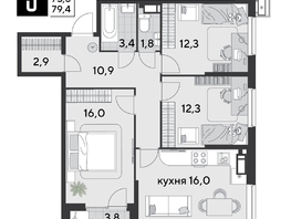 Продается 3-комнатная квартира ЖК Парк Победы 2, литера 21, 79.4  м², 11624160 рублей