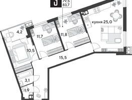 Продается 3-комнатная квартира ЖК Парк Победы 2, литера 28, 83.7  м², 11341350 рублей
