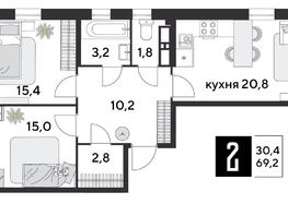 Продается 2-комнатная квартира ЖК Парк Победы 2, литера 28, 69.2  м², 10656800 рублей