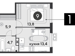 Продается 1-комнатная квартира ЖК Парк Победы 2, литера 6, 37.8  м², 6985440 рублей