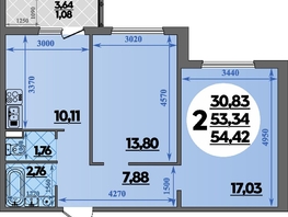 Продается 2-комнатная квартира ЖК Восточный, литера 35, 54.42  м², 7873999 рублей
