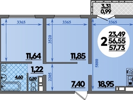 Продается 2-комнатная квартира ЖК Город у моря, литера 21, 57.54  м², 8734999 рублей