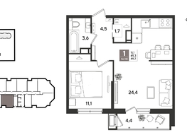 Продается 1-комнатная квартира ЖК Рекорд 2, литера 4, 49.7  м&sup2;, 12111890 рублей
